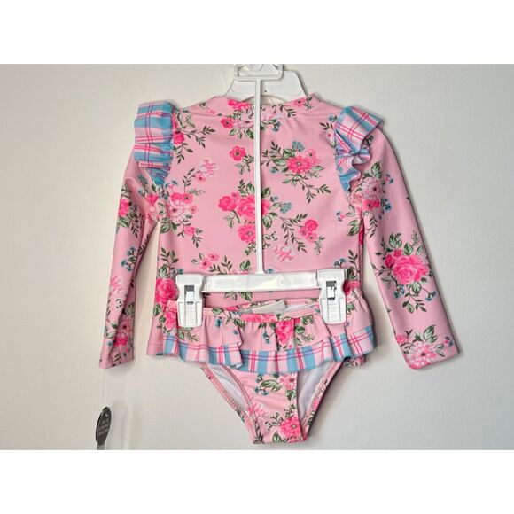 Nicole Miller Floral 2 Piece Swim Rashguard Ruffle Bikini Girl Size 2T New - Picture 2 of 13